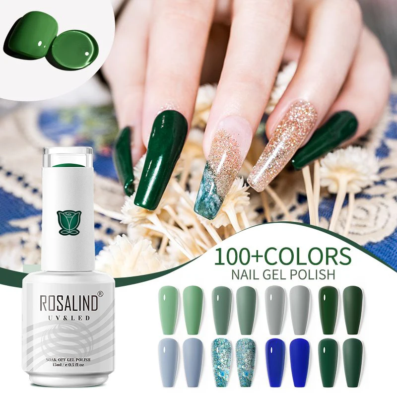 Rosalind ยาทาเล็บเจล15มล. สีผสมชุดสีเขียวหลากสีทาเล็บเจลแอลอีดี/ฐานหลอดไฟยูวีและท็อปสำหรับการออกแบบเล็บ