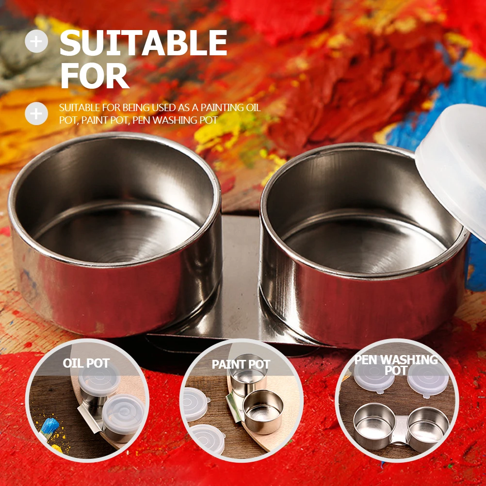 قطعتان من وعاء غسيل الفرشاة مع غطاء لمستلزمات الطلاء وحامل أقلام خلط الألوان من الفولاذ المقاوم للصدأ ومنظف بلاستيكي للمنزل #1