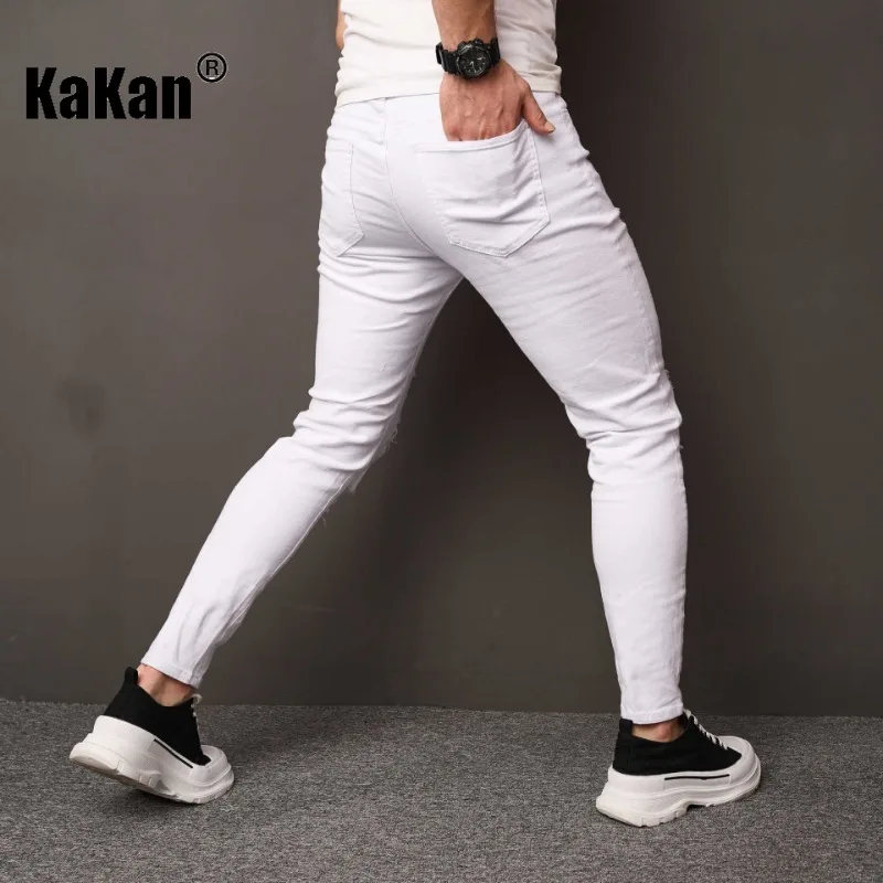 Kakan - New Men's Tight Pocket Jeans, Y2k Clothes Solid Color Street Fashion Piercing Long Jeans Jeans Man Brand