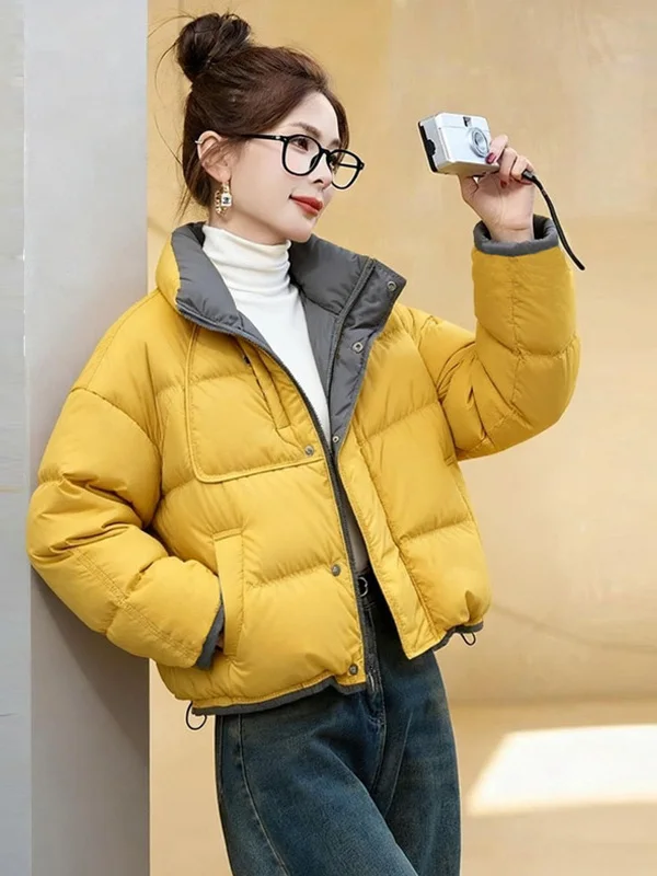 

High Quality Fashionable Yellow Short Cotton Jacket Women's Winter New Style Korean Version Thick Outerwear Korean Style