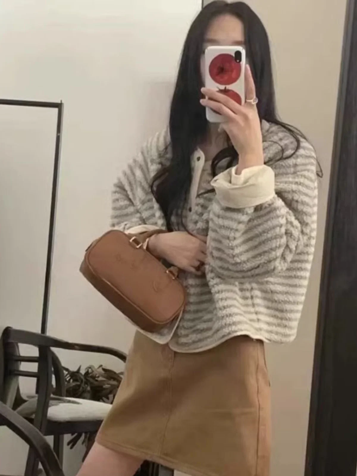 

Cotton-Padded Clothes Women's Cotton-Padded Clothes South korea Autumn and Winter High Sense Retro Stripe Loose Short Lamb ZT292