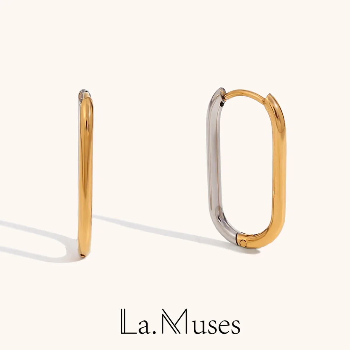 La.Muses Gold and Silver Mixed Color Long O-shaped Hoop Earrings Stainless Steel Jewelry Trendy Women's Earrings Accessories