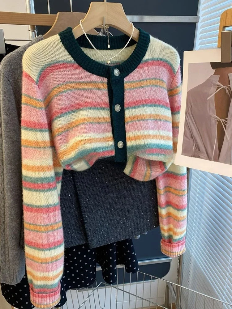 

Faionable Soft Comfortable Color Blo Single Button Knitted Cardigan Women's Camere Sweater Winter New Sle Outerwear