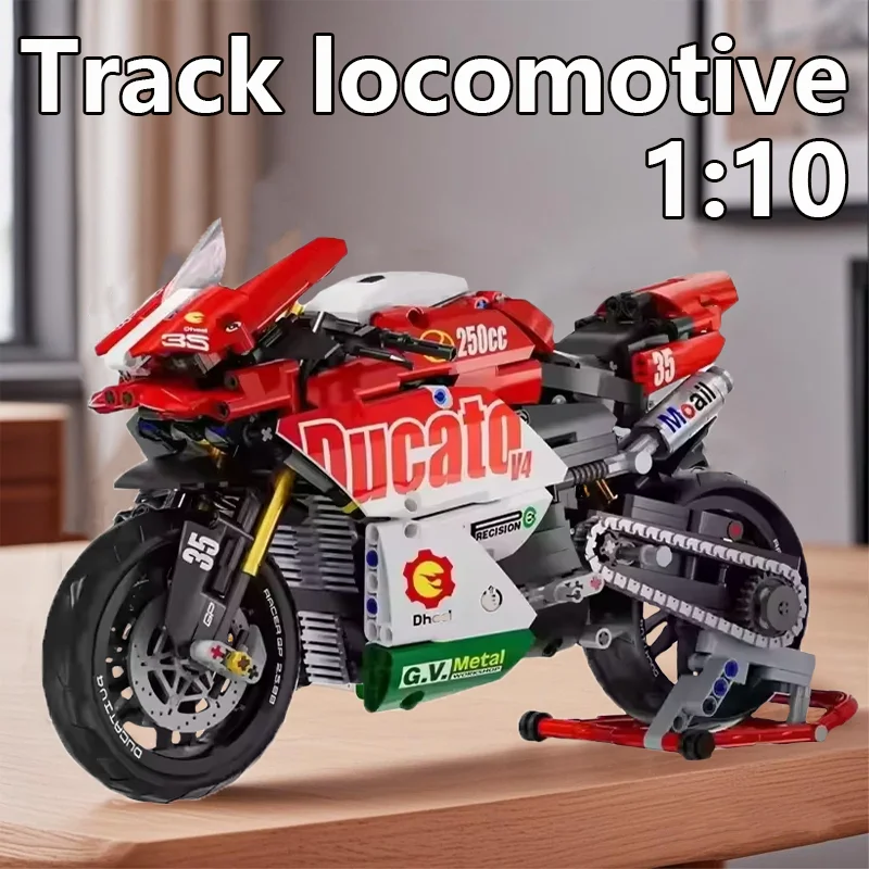 Famosa motocicleta V4, conjunto de bloques de construcción de súper motocicleta, Kit de modelo de carreras técnicas, juguetes ensamblados para niños, regalos para niños y niñas