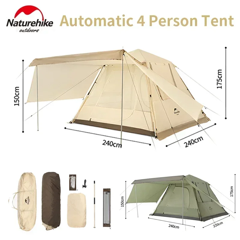 Naturehike Ango Automatic Tent 3-4 Person Sunshade Quick Opening Camping Outdoor Picnic Rainproof 210T Dome Tent With Snow Skirt