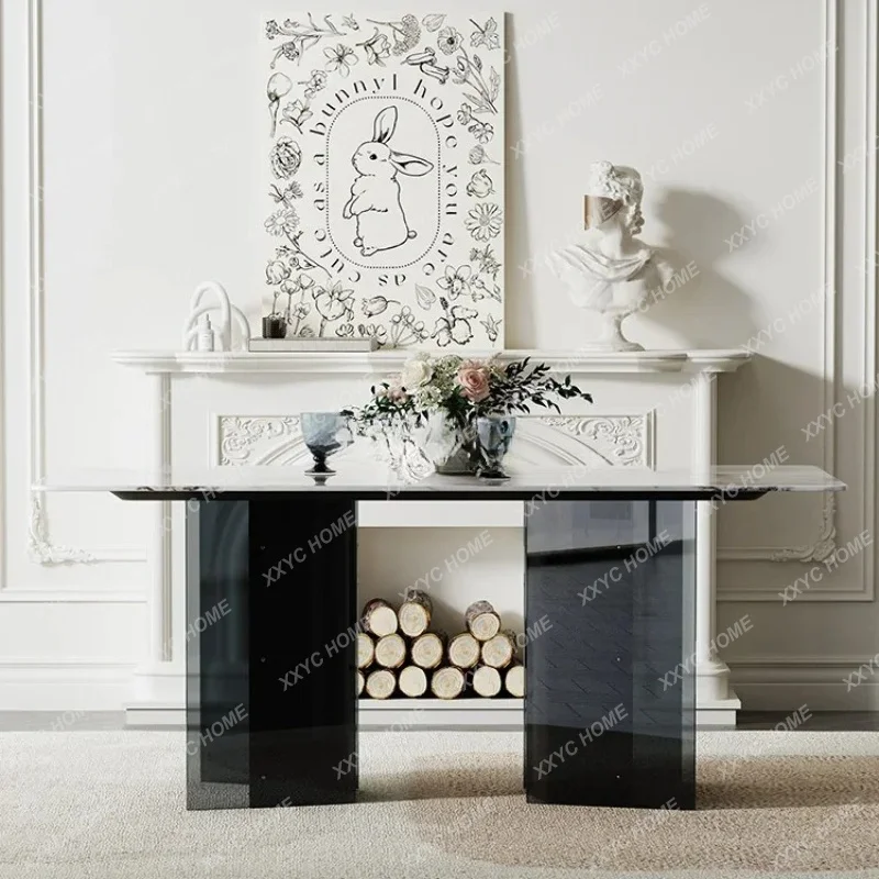 XX Cold Jade Marble Dining-Table Modern Light Luxury Rectangular Household Dining Tables and Chairs Set