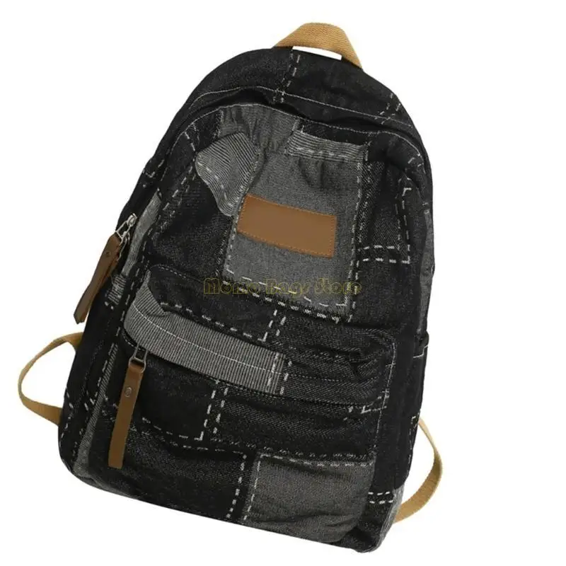 X90D Backpack Student Backpack Backpack Estética Rucksack capacidade Casual Macks Denims Patched Backpack