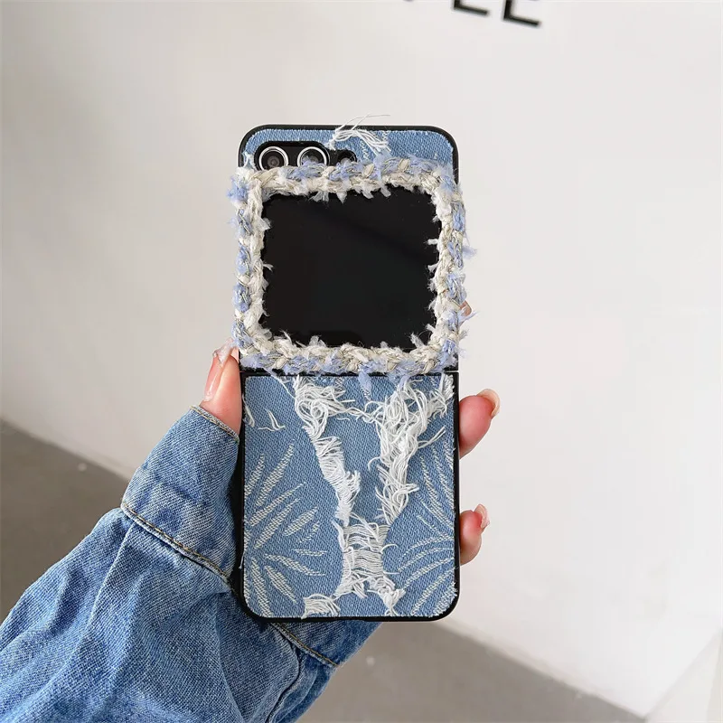 

Fashion Denim Phone Case for Samsung Galaxy Z Flip 3 Z Flip 4 Z Flip 5 Hard PC Back Cover for ZFlip5 Case Shell