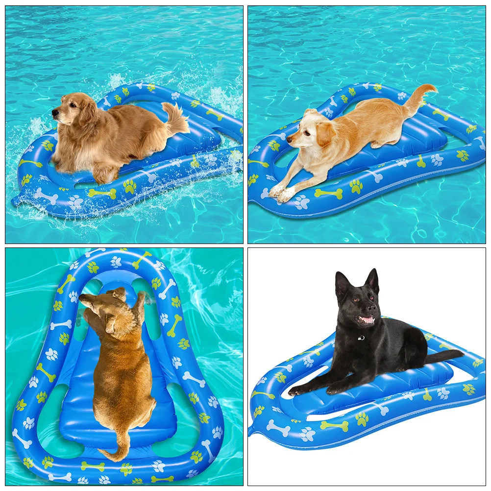 Cama flutuante inflável para animais de estimação, para cães, piscina, tapete de natação, câmara dupla, design de segurança, sofá flutuante para atividades aquáticas de lago