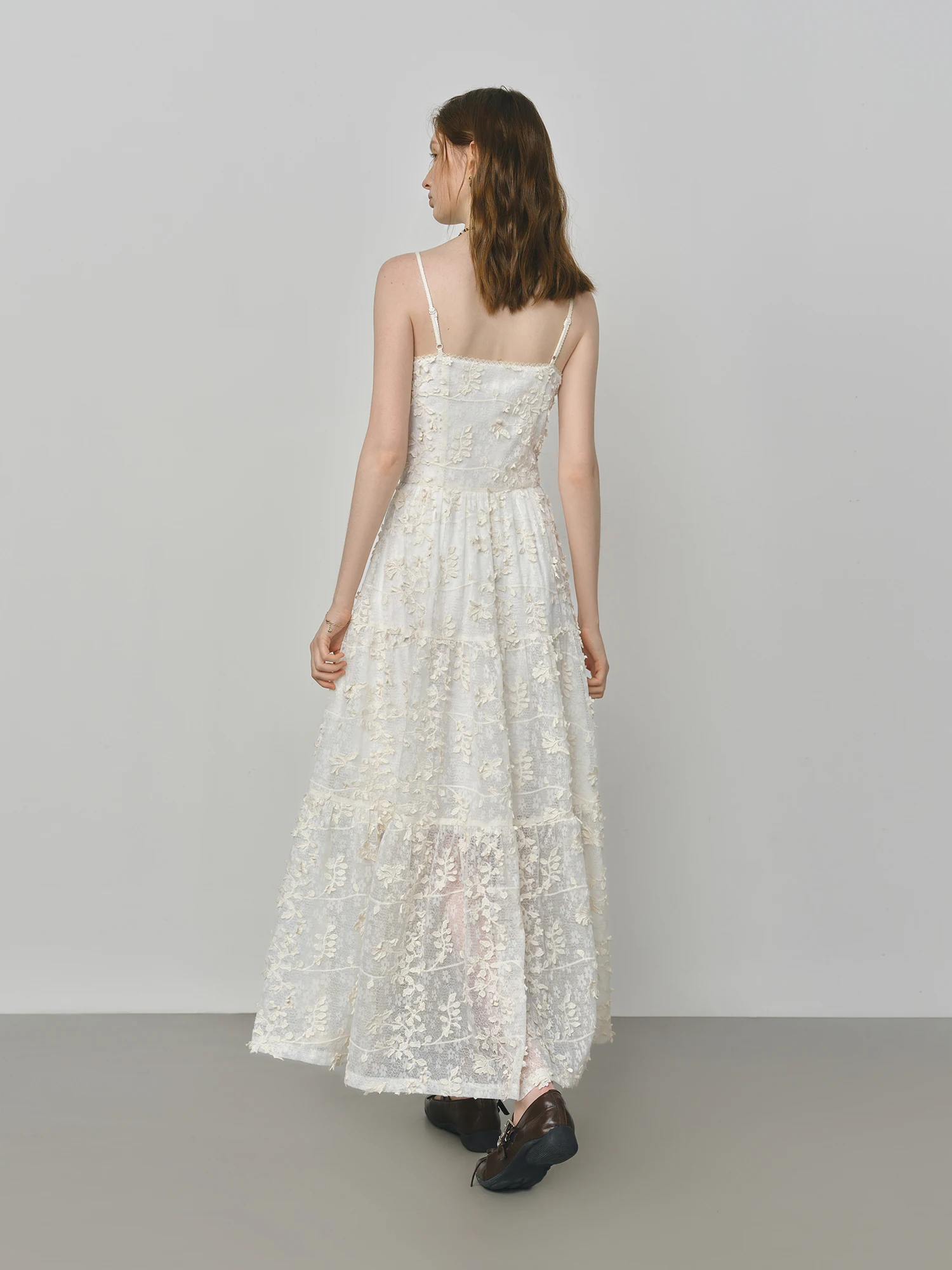 Fsle vestido de convidado de casamento estilo francês bordado floral em camadas vestido de alça 2025 outono nova chegada vestidos de festa de grama