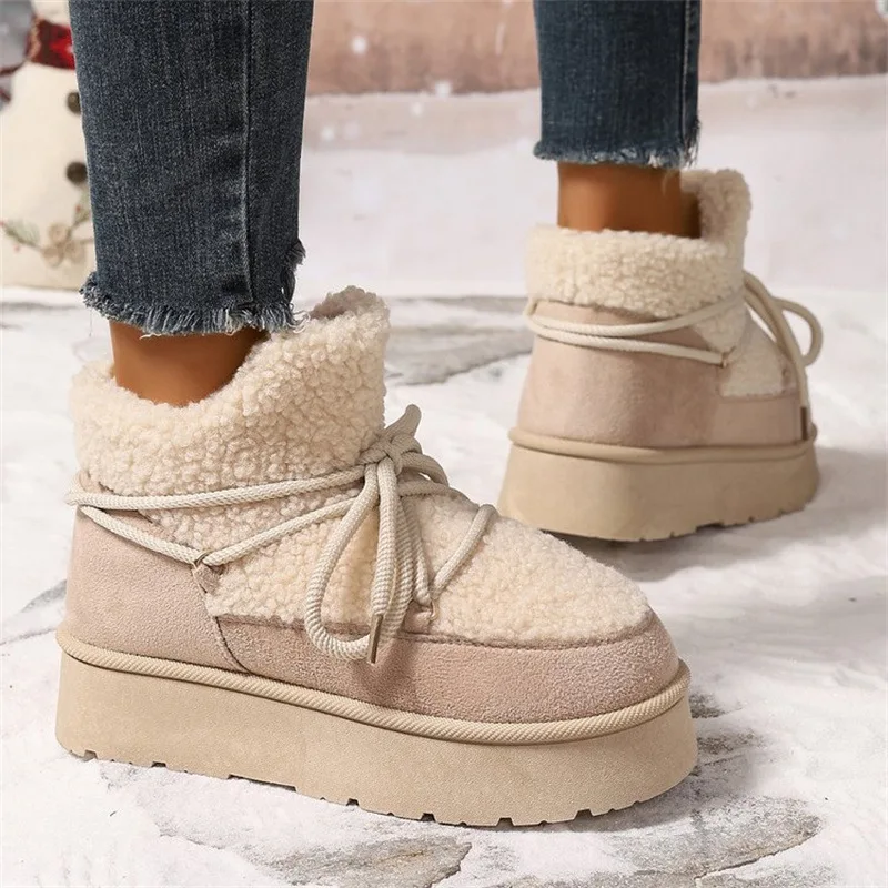

Winter New Thick Snow Boots Women's Round Head Sleeve Splicing Suede Front Strap Anti-slip Wear-resistant Short Boots