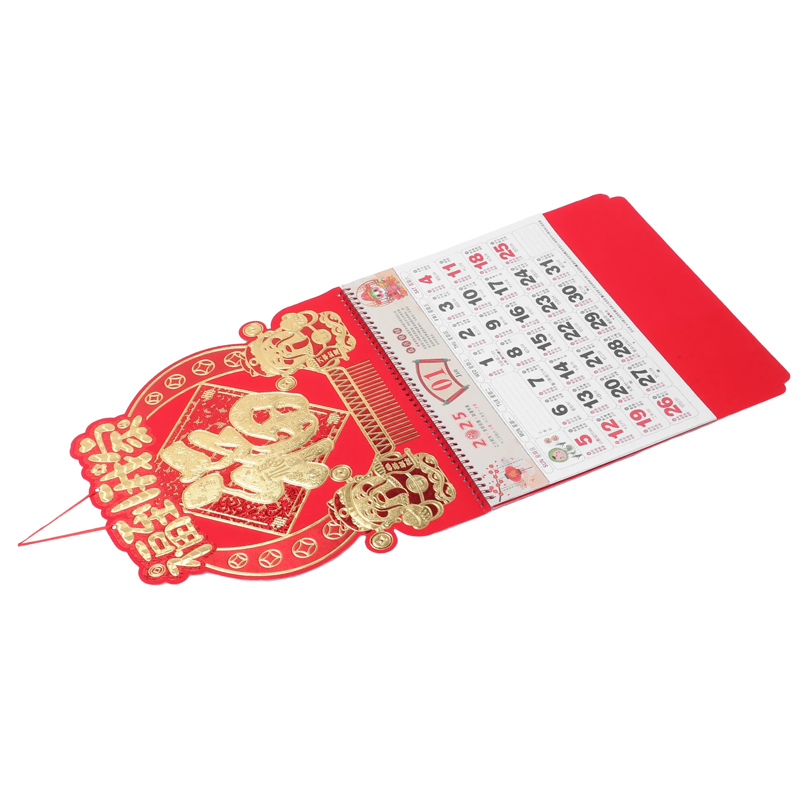 

2025 Red Embossed Chinese Year of Snake Wall Calendar Lunar Monthly Hanging Decor Traditional New Year Planner