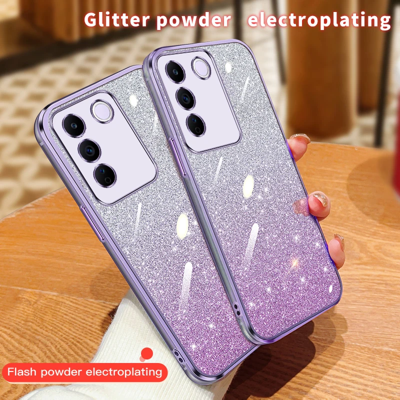 Glitter Brilliant Sticker Case For Vivo V21E Y75 V25E Y36 V23E Y73 V21 Y21S V20 Y15S Y72 V23 Y22 V25 Y51 Y55 Plating Cover