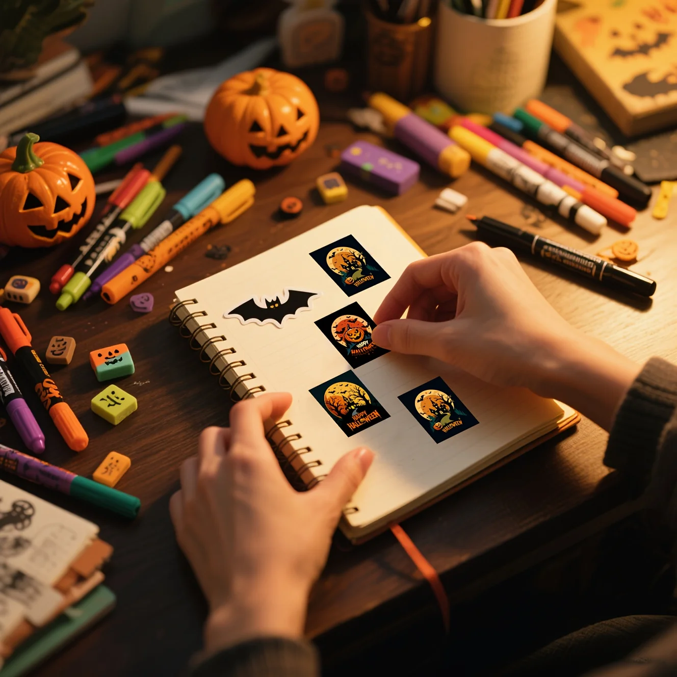 420Pcs/roll Halloween Horror Pumpkin Graffiti Sticker 5 Rectangle Designs PVC Self-Adhesive Sealing Labels Decor Party Supplies
