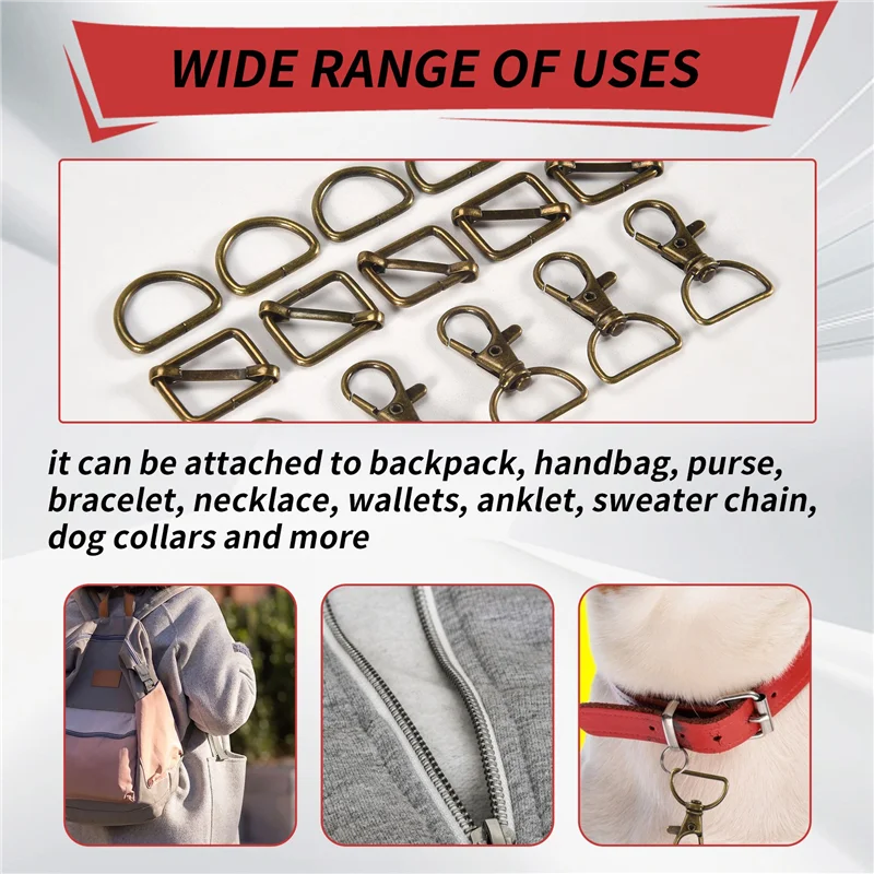 APPLIA-56Pcs Keychain Hooks With D Rings Set Purse Hardware For Bag Making Lanyard Snap Hooks Swivel Clasps With Slide Buckle