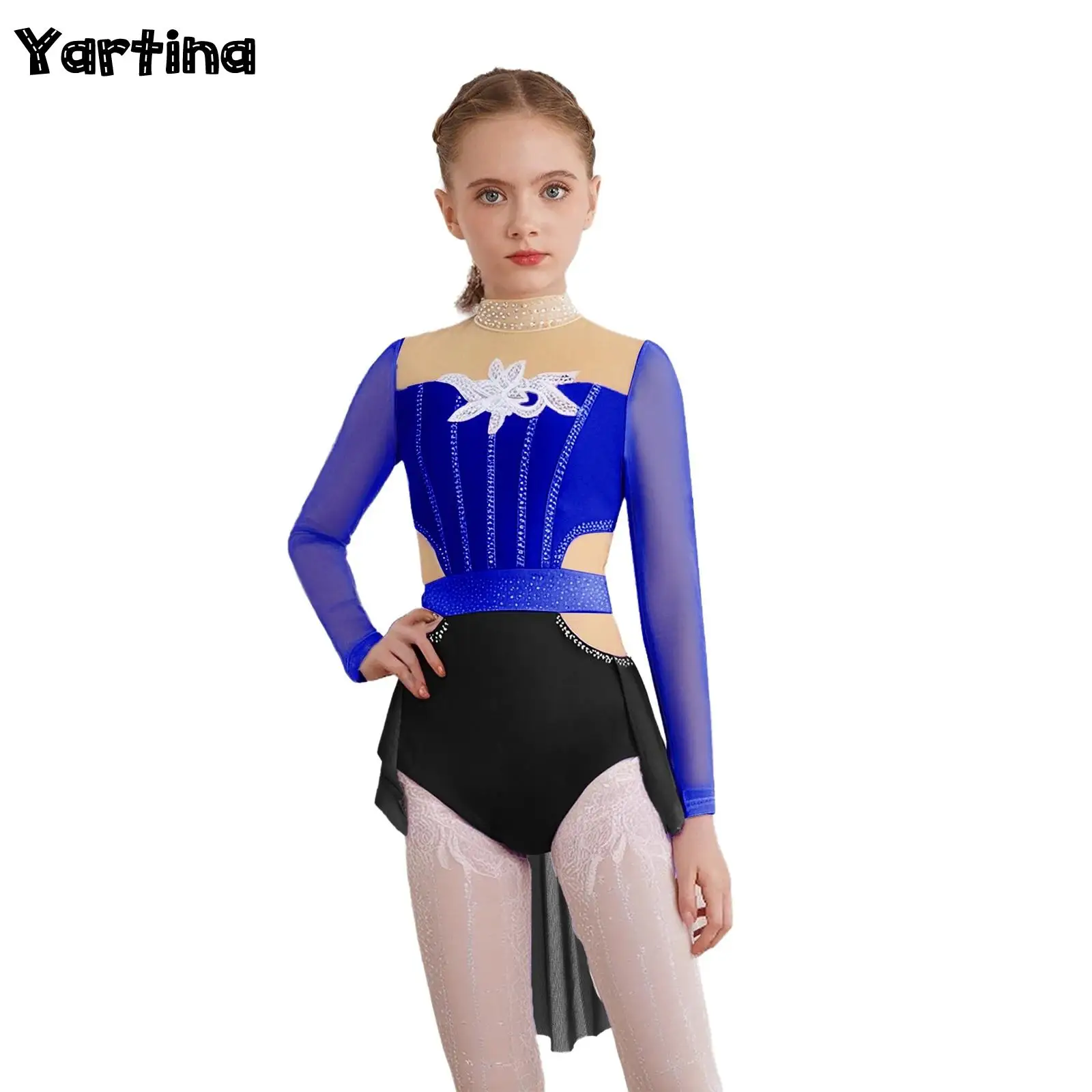 

Kids Girls Modern Ballet Lyrical Dance Costume Shiny Sequined Applique Shiny Rhinestones Gymnastic Skirted Leotard Leotard Dress