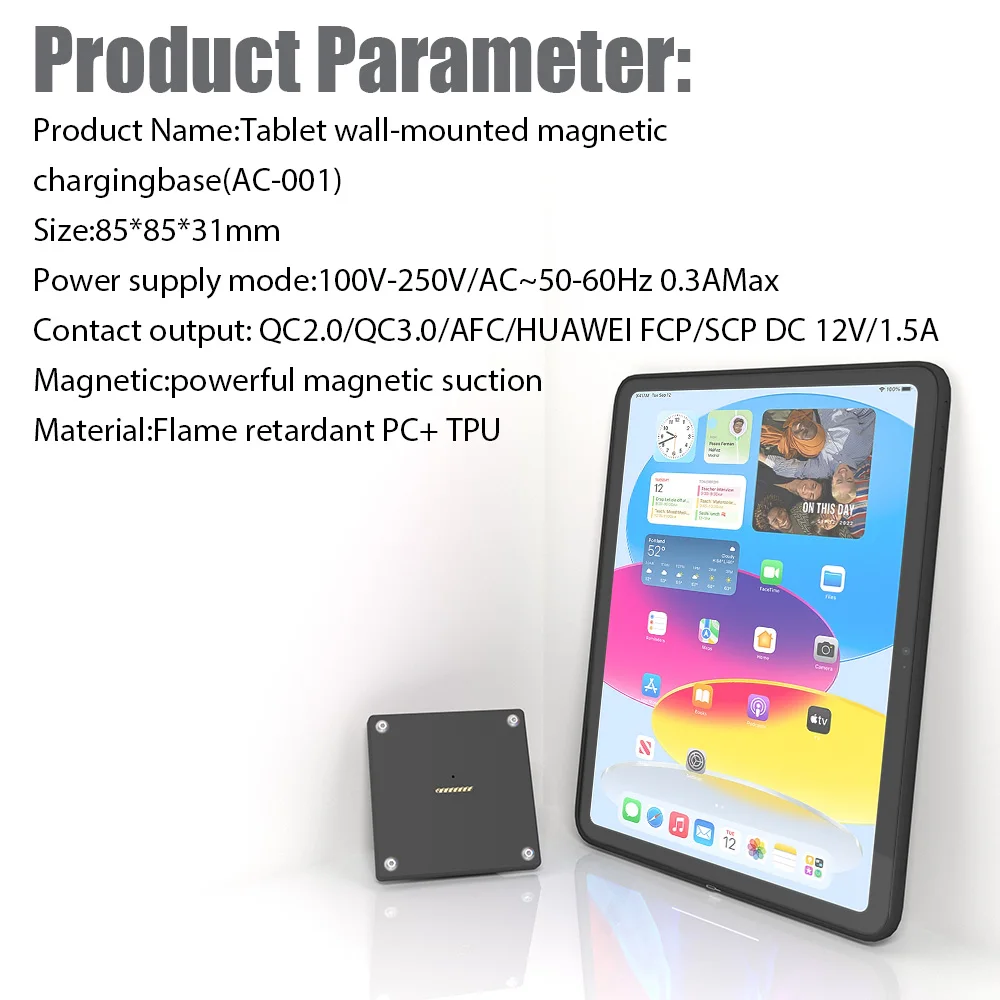 Zilvex AC Magnetic Wall Mount Charger for iPad Pro/Air/Mini 8.3-11-13in 15W Fast Charge Base + Case Set Smart Home Tablet stand