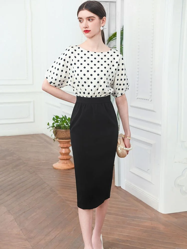 High end temperament dress women's new summer French wave point professional slim skirt