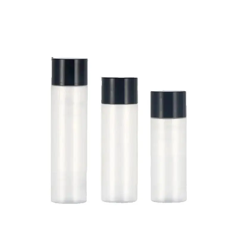 

20Pcs Frost Bottle PET Refillable 30ml 50ml100ml120ml150ml Black White Lid Cosmetic Packaging Empty Clear Plastic Toner Bottles