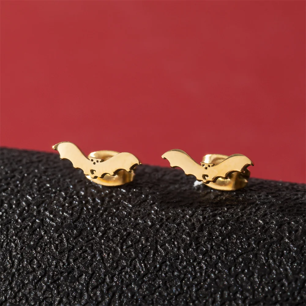 Shuangshuo Trendy Simple Bat Spider Stud Earrings for Women Stainless Steel Halloween Animal Ear Stud Accessories Jewelry Gift