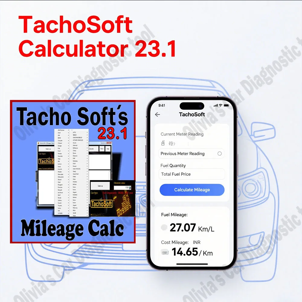 

TachoSoft Mileage Calculator 23.1 obd2 scanner calculator tool+dash cam+mileage software package Car accessories repair software
