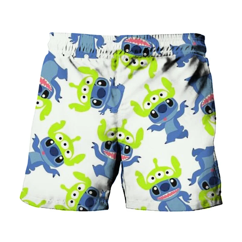 Bañador Harajuku de Disney para hombre, ropa de baño con estampado de Stitch y Mickey y Minnie, pantalones cortos informales a la moda para playa,