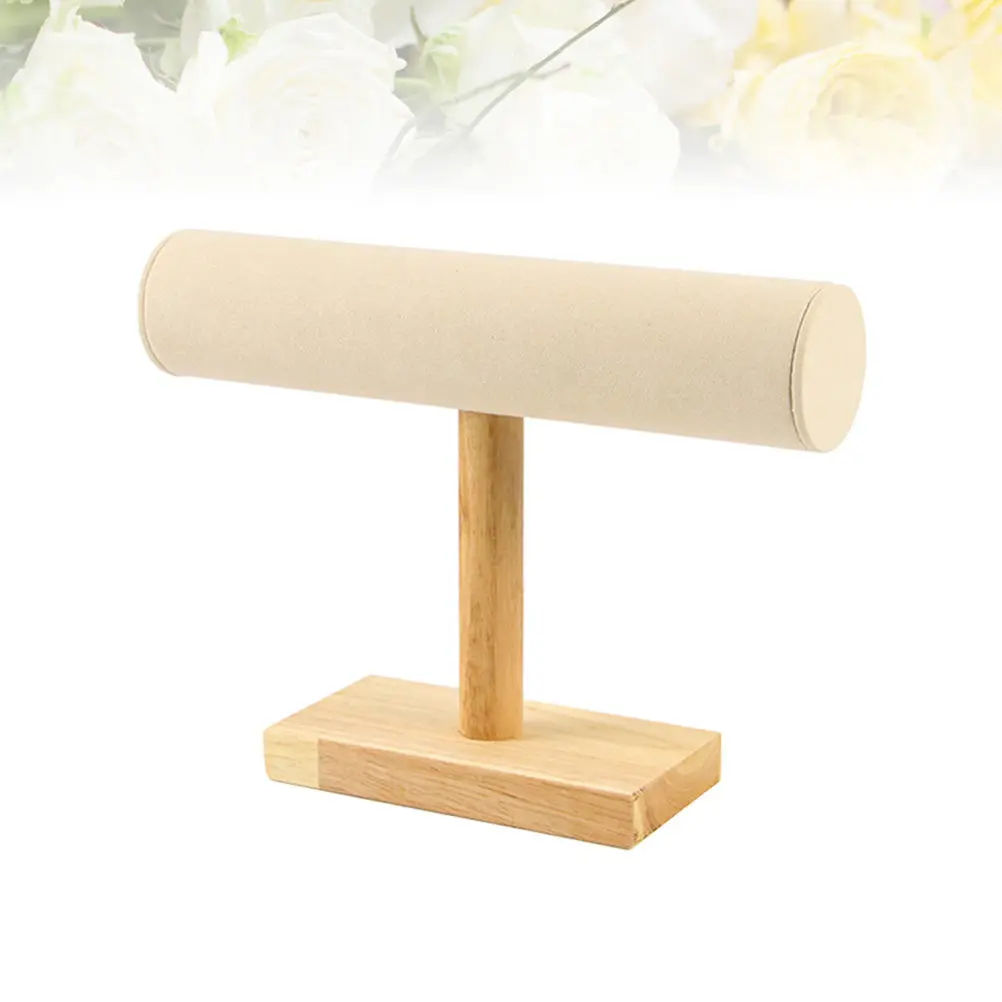 

Подставка для браслетов из массива дерева, большая, бежевая, элегантный органайзер для украшений, держатель для браслетов и часов с микрофибровой поверхностью