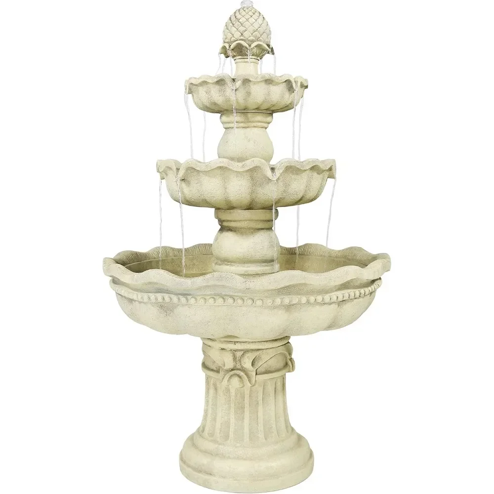 51-Inch H 3-Tier Outdoor Water Fountain with Pineapple Top，for Garden Patio Backyard Deck - White