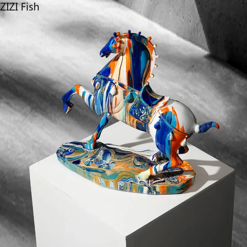 European Color Resin Animal Statue Abstract Horse Cow French Bullfighting Dog Sculpture Living Room Wine Cabinet Decoration Gift