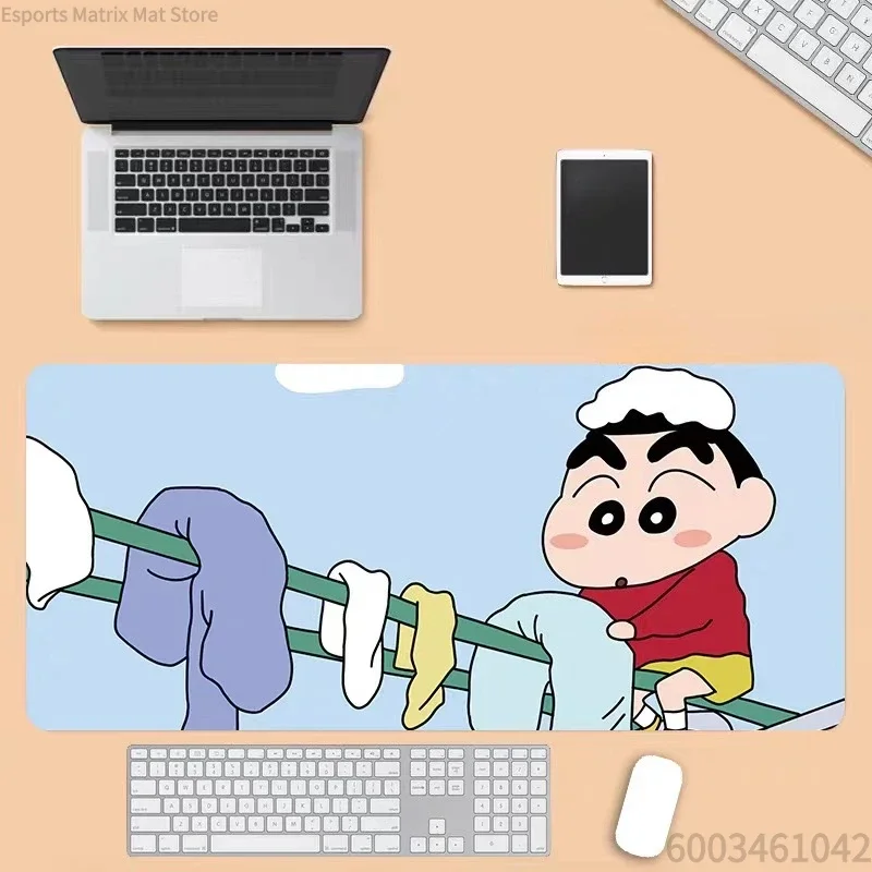 Cute Crayon Shin-chan Hanging Laundry Anime Mouse Pad, Rubber Non Slip Gaming Desk Mat, Light Blue Cartoon Art Mouse Pad for Des