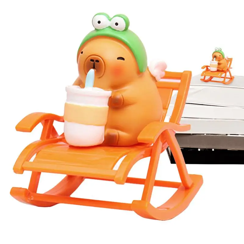 Tiny Capybara Figurines Rocking Chair Simulation Model Rocking Chair Capybara Model Capybara Animal Figurines Statue Table