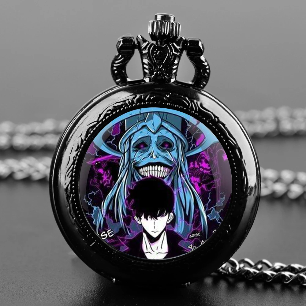 Vintage SOLO LEVELING VICTOR Solo Leveling Glass Dome Quartz Pocket Watch, Necklace Pendant Ideal Gift for Men & Women and Kids