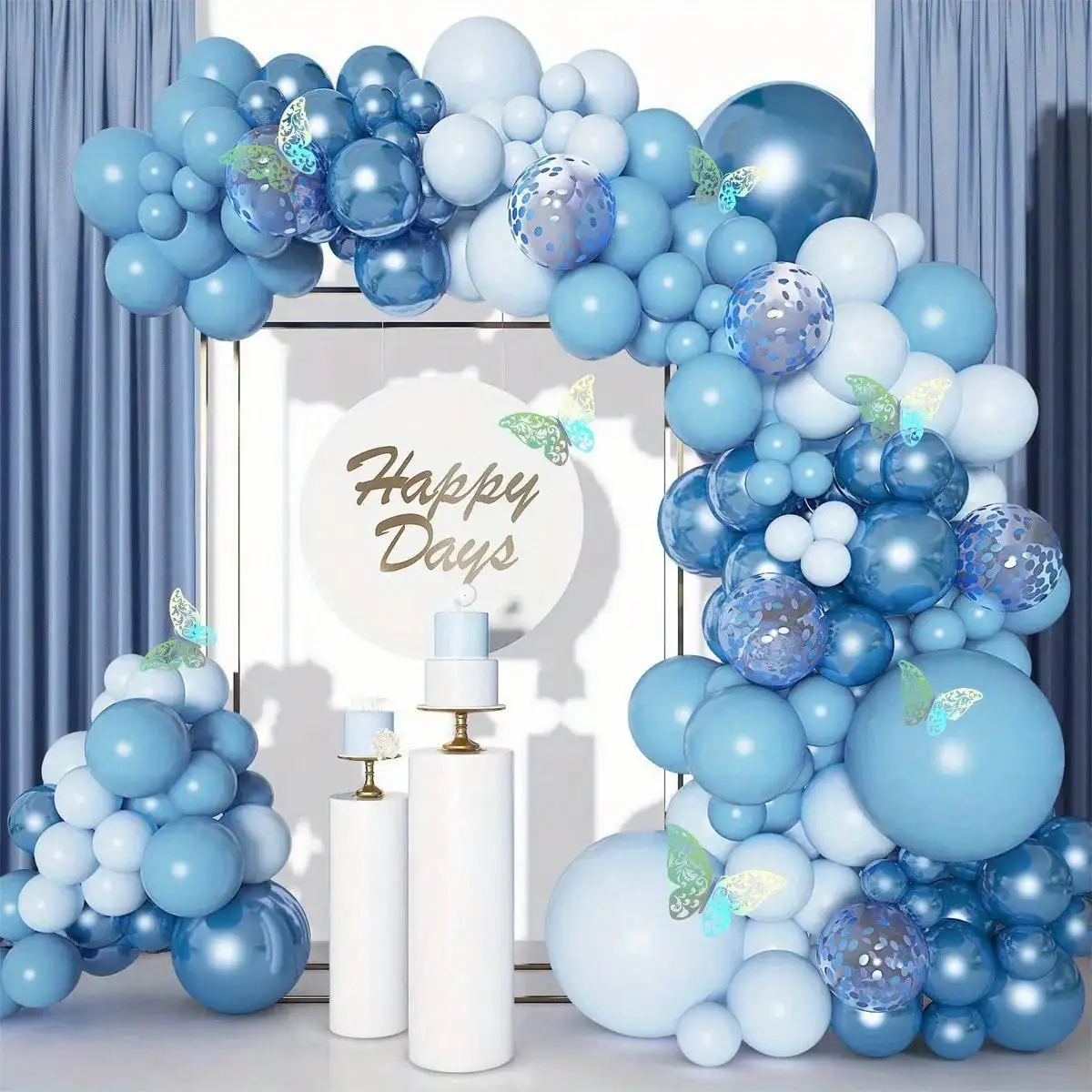 106-teiliges Schmetterlings- und blaues Ballonbogen-Set, metallische Konfetti-Ballons für Geburtstag, Hochzeit, Party-Dekoration mit Ozean-Motiv