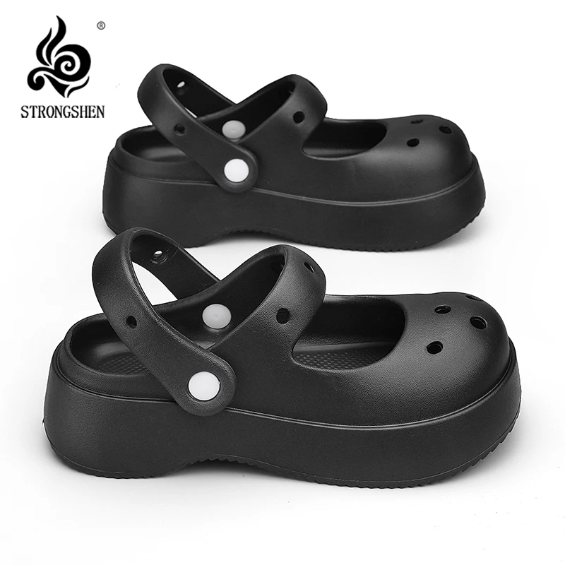 STRONGSHEN Women Summer Platform Clogs Sandal Outdoor Non-slip EVA Mary Jane Hole Shoes Beach Slippers Women\'s Sandalias Muje