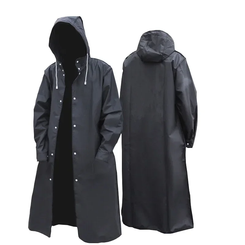 

Black Fashion Adult Waterproof Long Raincoat Women Men Rain Coat Hooded for Outdoor Hiking Travel Fishing Climbing Thickened