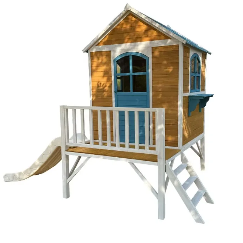 

Modern Two-Floor Kids Wooden Outdoor Playhouse with Stair and Slide for Schools Supermarkets Parks Backyard