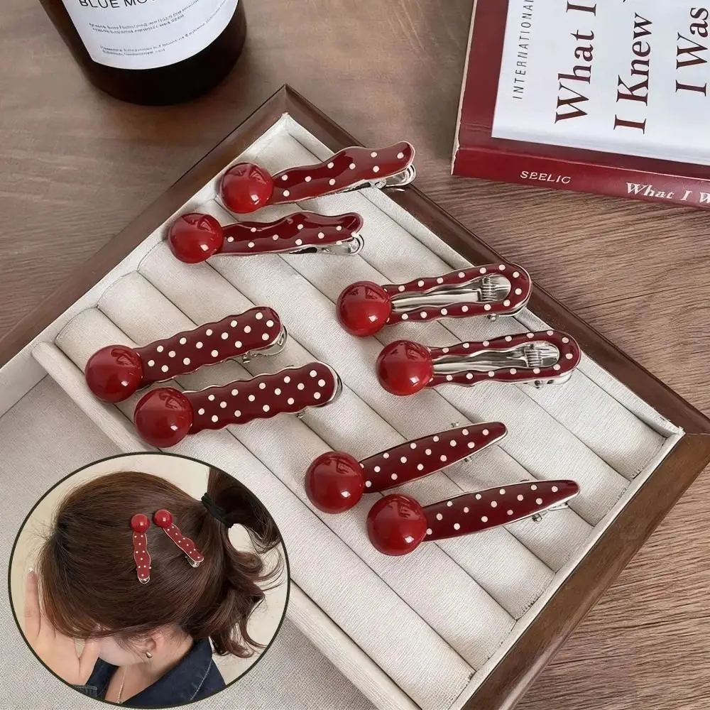 

Sweet Red Retro Hair Clip Polka Dot Headdress Hair Barrettes Seamless BB Clip for Women Girls