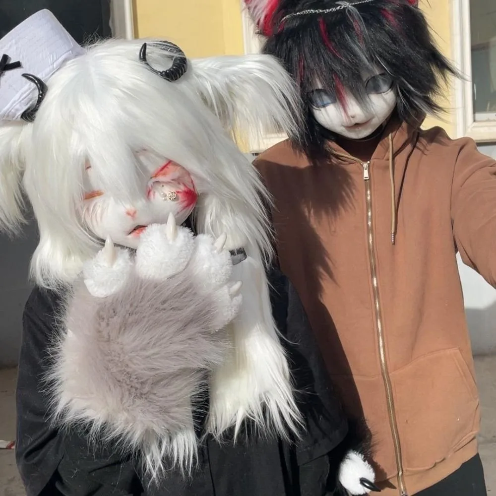 أزياء الكرتون تأثيري حلي قفازات فروي Fursuit Kigurumi القط مخلب القفازات رشاقته الدافئة تأثيري الدعائم تأثيري الدعائم