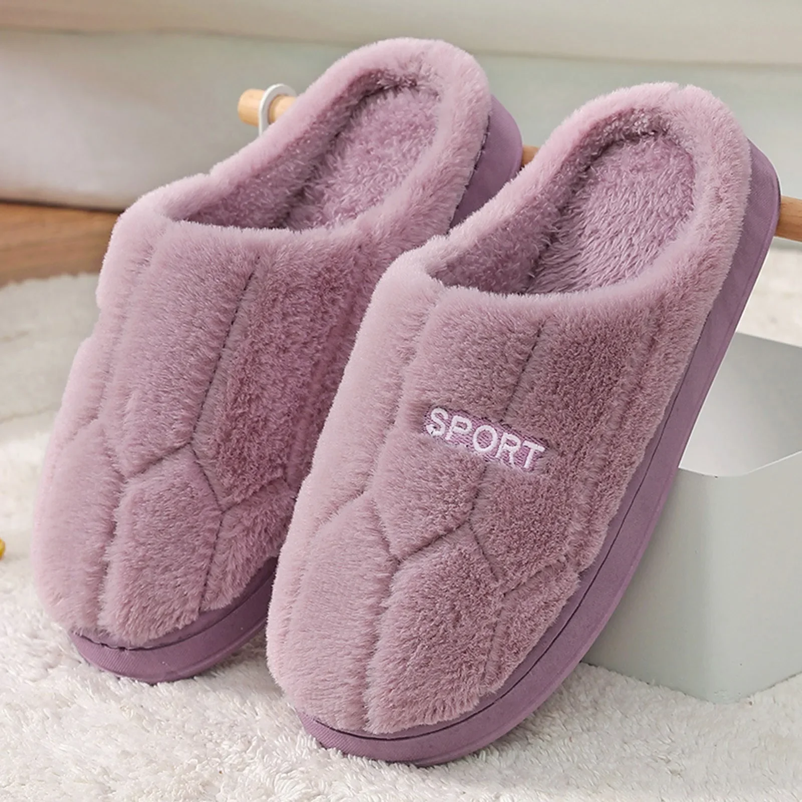 Fur Slippers House Couples Women Fluffy Slides Autumn Warm Plush Slipper Bedroom Ladies Comfortable Soft Cotton Shoes