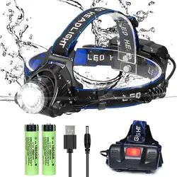 Powerful T6 Led Headlamp 3 Modes Headlight Zoom Head Lamp Flashlight Torch by 2x18650 battery USB Rechargeable Fishing Lantern