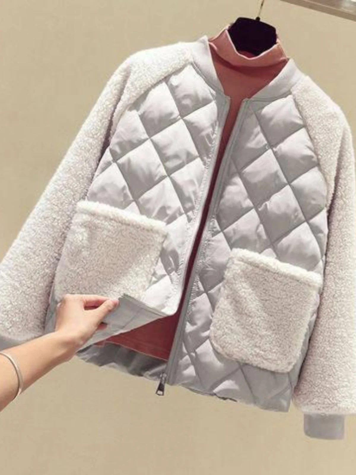 

Extra Large Women's Lamb Velvet Jaet Loose Lightweight Autumn Winter Cardigan Sle Splicing Cotton Coat Lazy Faion