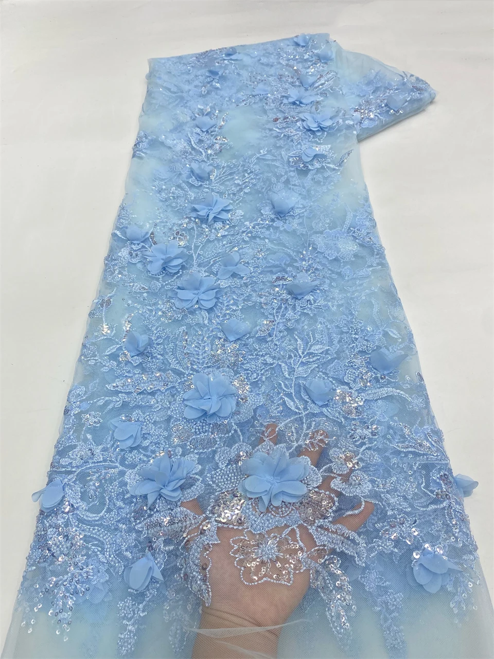 

Африканская кружевная ткань, высокое качество, сетчатое кружево с блестками и роскошными бусинами, 3D тюль для вышивки для швейного материала HXZ6336