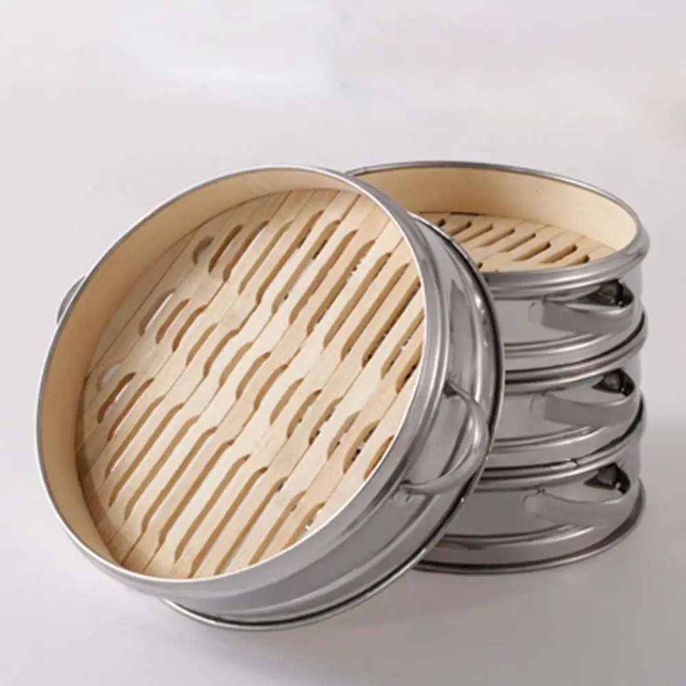 Piroscafi per alimenti multidimensione professionali Gabbia per cottura rotonda in bambรน Gadget da cucina resistenti al calore Pratico griglia per