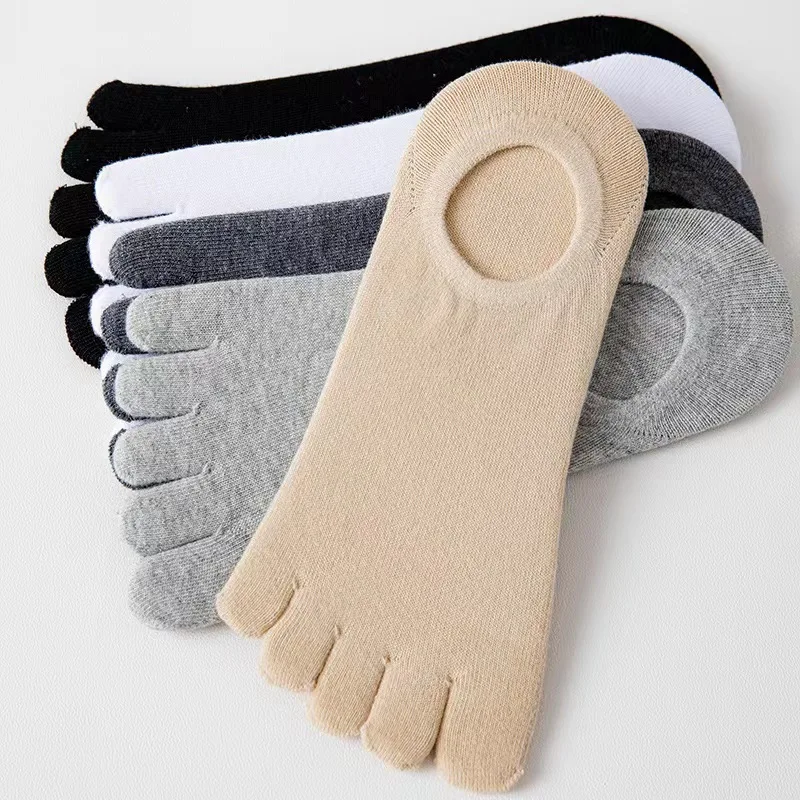 5 Pairs Ankle Toe Socks Man Summer Cotton Solid Shallow Mouth Thin soft Elastic Breathable No Show Invisible 5 Finger Socks