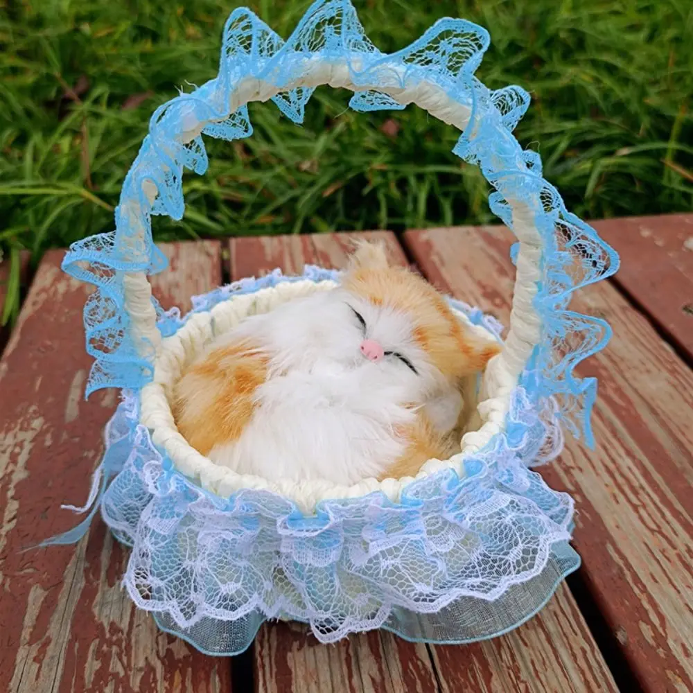 With Hanging Basket Simulation Rabbits Miniatures Figurines Simulation Cat Mini Realistic Bunny Home Decor Supplies view 3