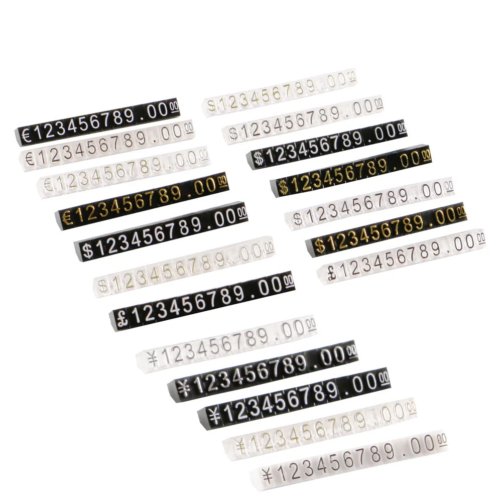 100pcs 3x5mm Mini Acrylic Combined Price Tag Euro Hk Us Dollar Adjustable Number Pricing Label Jewellery Store Accessories