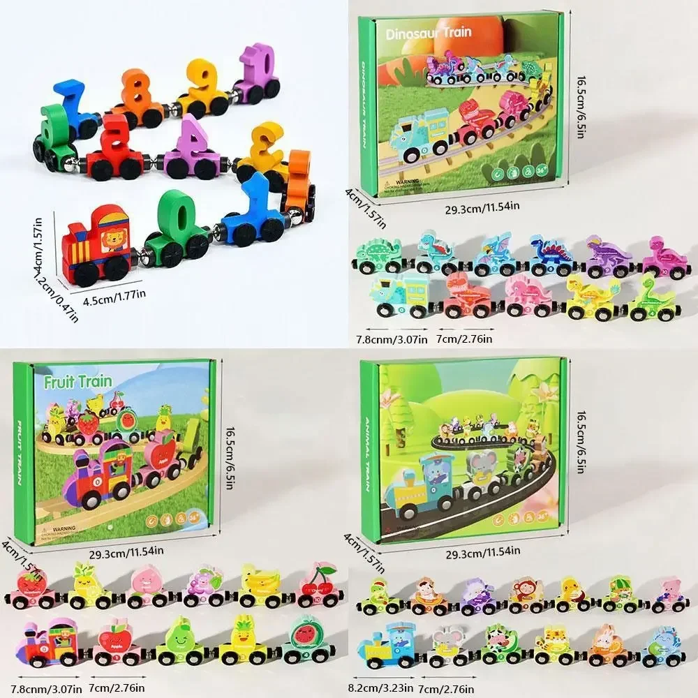 Jouets de Train à chiffres magnétiques colorés, blocs de construction éducatifs en bois, fruits et animaux, numéro dinosaure, Cognition Montessori