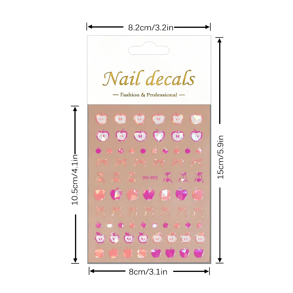 1/5/10 Uds. Pegatinas planas 3D para uñas con lazo de cereza y fruta, pegatinas ligeras para decoración de uñas DIY