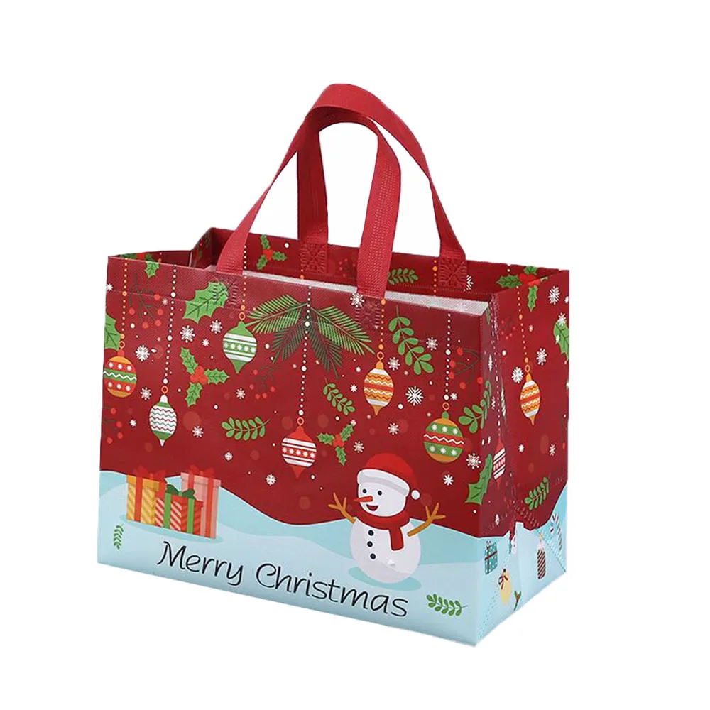 Bolsa de comestibles reutilizable de Navidad, bolso de mano no tejido, Papá Noel, muñeco de nieve, bolsa de almacenamiento plegable con asa, bolsa de regalo