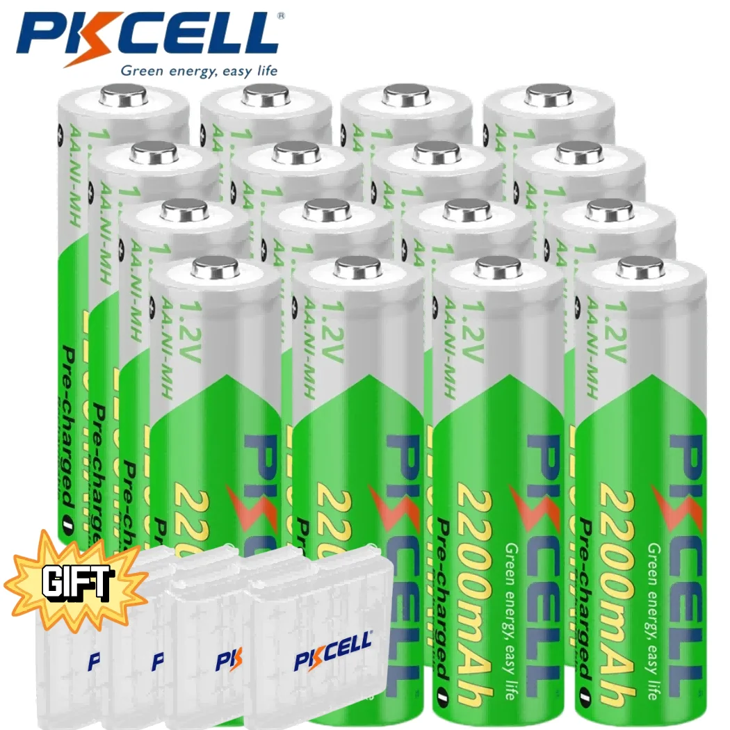 1-16 baterías PKCELL NIMH 2200mAh originales AA recargables 1,2 V 2200mah ni-mh AA para cámara Digital juguete de vídeo portátil